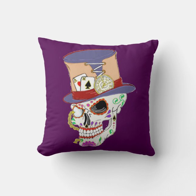 Steam Punk Sugar Skull Throw Pillow (Front)