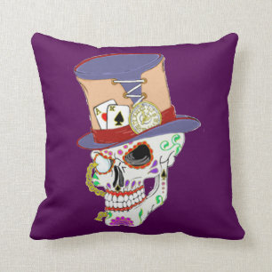 Steam Punk Sugar Skull Throw Pillow