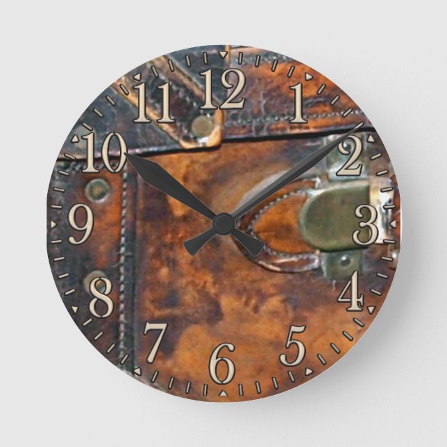 Steam-punk Vintage Antique Steamer-trunk Round Clock (Front)