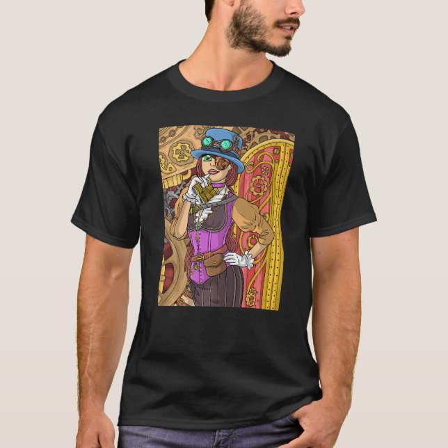 Steam Punk Woman With Victorian Fashion And Access T-Shirt (Front)