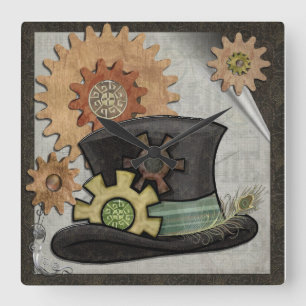 Steam Sass Steampunk Mixed Media Square Wall Clock