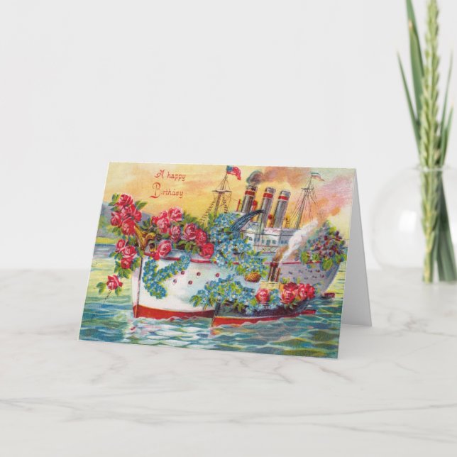 Steam Ship Rose Forget Me Not Ocean Card (Front)