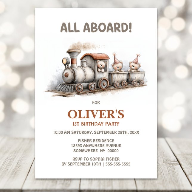 Steam Train 1st Birthday Party Invitation (Creator Uploaded)
