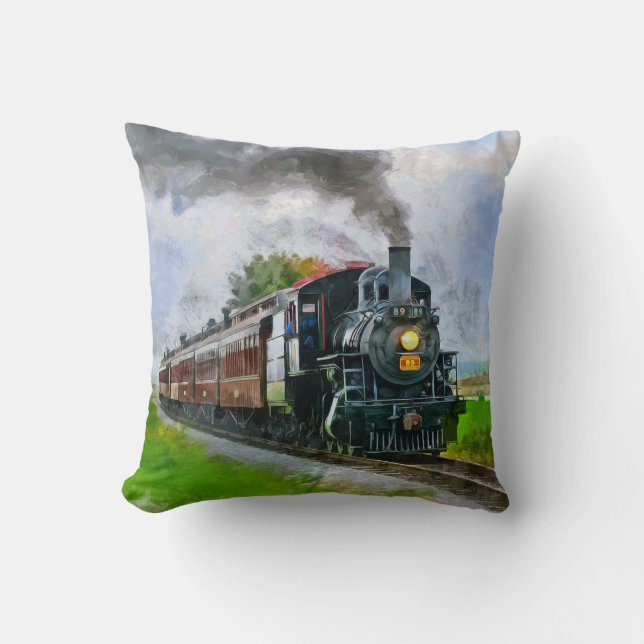 Steam Train 89, Steam Engine Locomotive Railroad  Throw Pillow (Front)