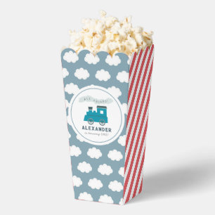 Steam Train All Aboard Blue Boy Birthday Popcorn Favor Box