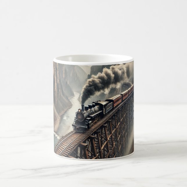 Steam Train Crossing a Majestic Canyon Coffee Mug (Center)