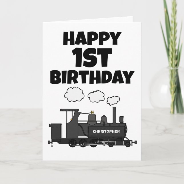 Steam Train Custom Age Name Birthday Card (Front)