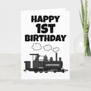Steam Train Custom Age Name Birthday Card