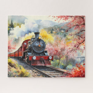 Steam Train Dreams Landscape Watercolour Artwork Jigsaw Puzzle