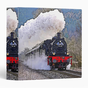 Steam Train Engine Locomotive in Snow Railroad 3 R Binder