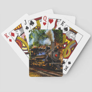 Steam Train Engine Locomotive Railroad in Forest Playing Cards