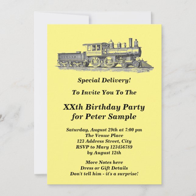 Steam Train Engine Man's Men's Birthday Party  Invitation (Front)