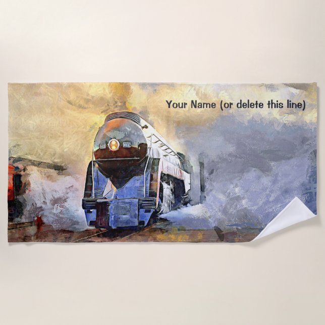 Steam Train Engine N&W 611 Locomotive  - Add Name  Beach Towel (Front)
