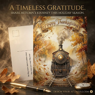 Steam train fall Thanksgiving Holiday Postcard