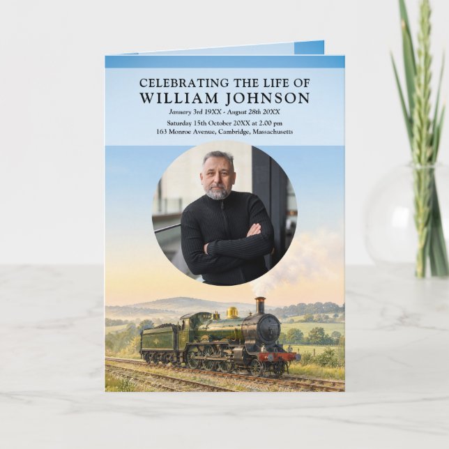 Steam Train Funeral Memorial Order Of Service  Program (Front)