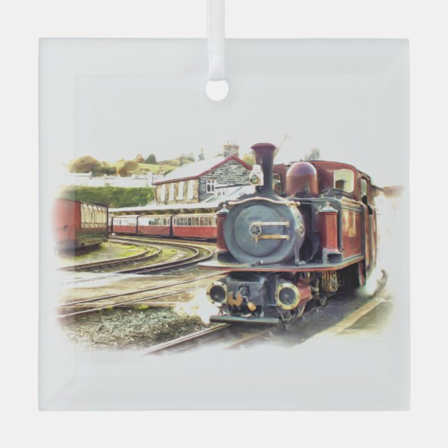 STEAM TRAIN   GLASS ORNAMENT (Front)