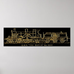 Steam Train, GWR, The Queen, 3041, B & W Poster