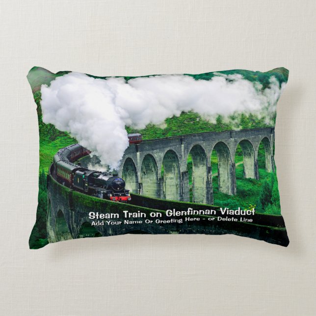 Steam Train in Glenfinnan Viaduct - Add Name       Accent Pillow (Front)