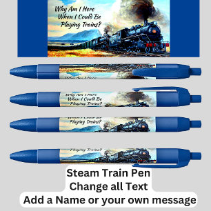 Steam Train Locomotive Engines with Text Blue Ink Pen