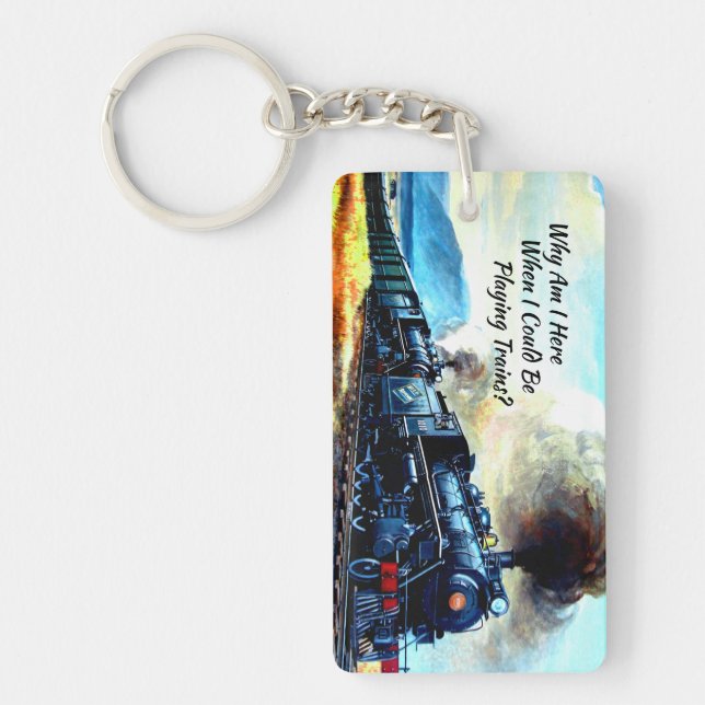 Steam Train Locomotive Engines with Text Keychain (Front)