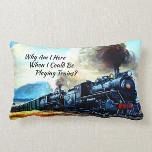 Steam Train Locomotive Engines with Text Lumbar Pillow