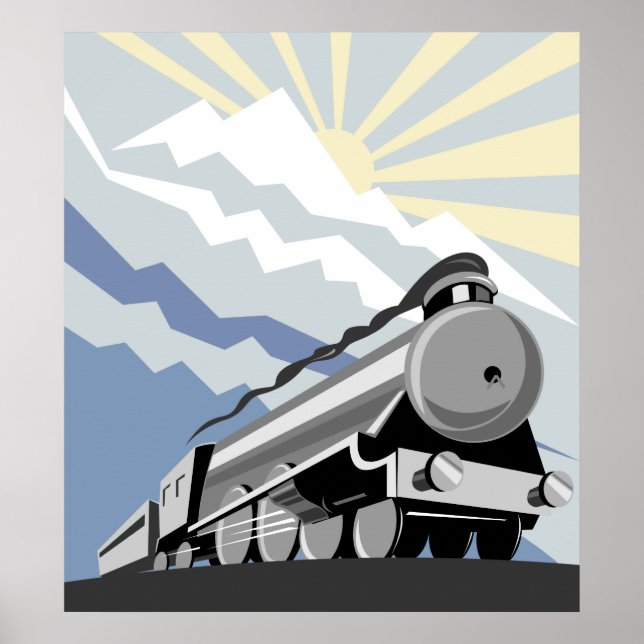 steam train locomotive travelling mountain scene poster (Front)
