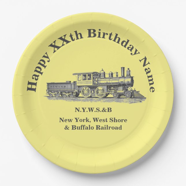 Steam Train Man's Birthday Party  Paper Plate (Front)