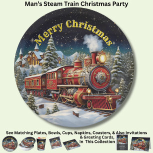 Steam Train Man's Christmas Party 9" Paper Plate
