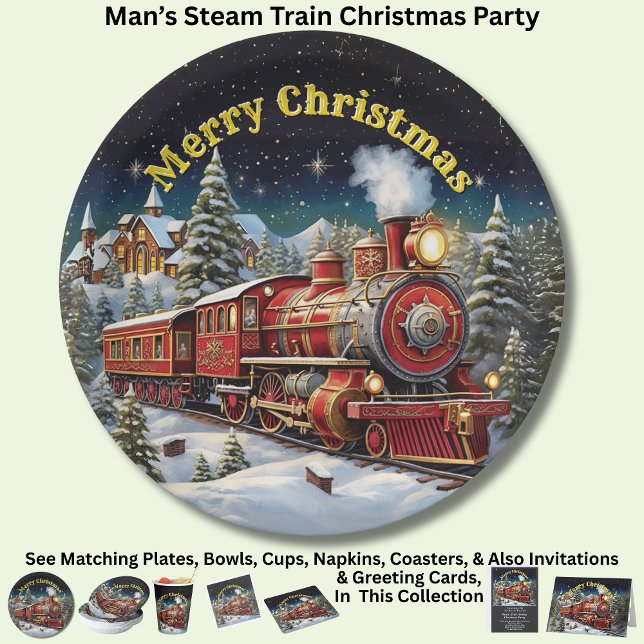 Steam Train Man's Christmas Party 9" Paper Plate (Creator Uploaded)
