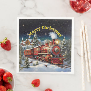 Steam Train Man's Christmas Party Napkin