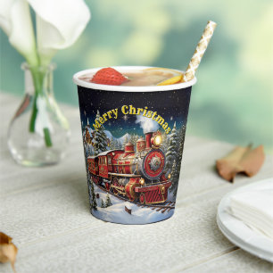 Steam Train Man's Christmas Party Paper Cups