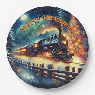 Steam Train Man's Christmas Party Paper Plate