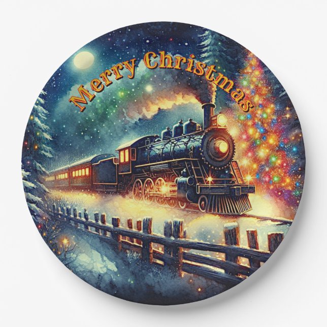 Steam Train Man's Christmas Party Paper Plate (Front)