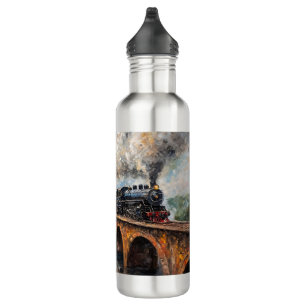 Steam Train on a Bridge - Oil Painting 710 Ml Water Bottle