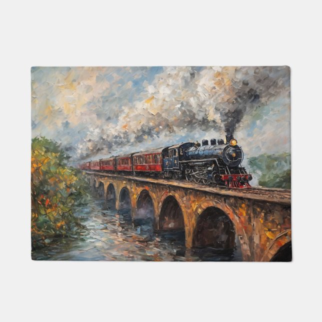 Steam Train on a Bridge - Oil Painting Doormat (Front)