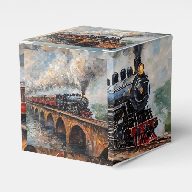 Steam Train on a Bridge - Oil Painting Favor Box (Front Side)