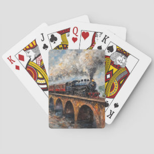 Steam Train on a Bridge - Oil Painting Playing Cards