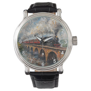 Steam Train on a Bridge - Oil Painting Watch