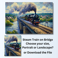 Steam Train on Bridge Painting