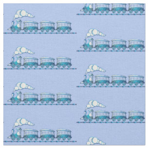 Steam Train on Light Blue  Fabric