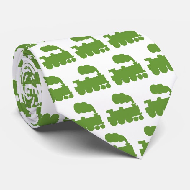 Steam Train Pattern - Avocado on White Tie (Rolled)