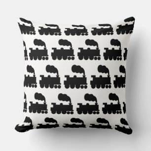 Steam Train Pattern - Black on White Throw Pillow