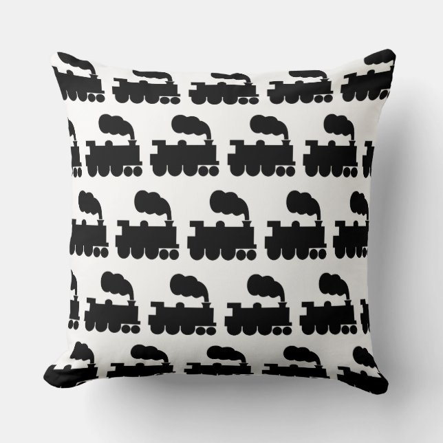 Steam Train Pattern - Black on White Throw Pillow (Front)