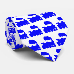 Steam Train Pattern - Blue on White Tie