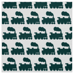 Steam Train Pattern - Dark Moss Green and White Fabric
