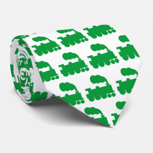 Steam Train Pattern - Grass Green on White Tie