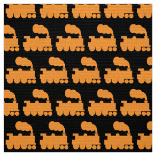 Steam Train Pattern - Light Orange on Black Fabric