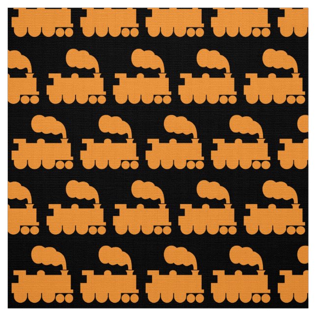 Steam Train Pattern - Light Orange on Black Fabric (Swatch)