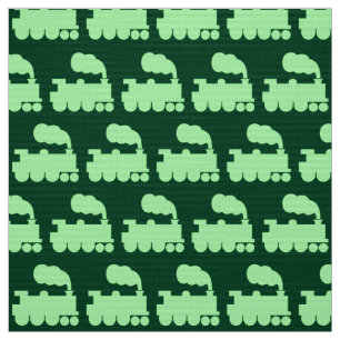 Steam Train Pattern - Mint Green on Dark Green Fabric