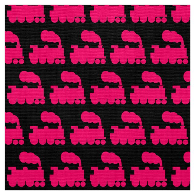 Steam Train Pattern - Neon Red on Black Fabric (Swatch)